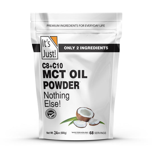It's Just! MCT Oil Powder bottle with keto energy boost for active mornings.