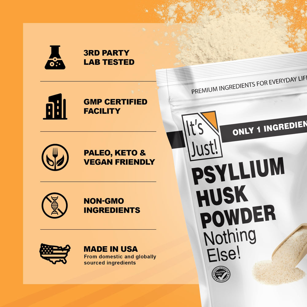 It's Just! Psyllium Husk Powder finely milled texture ideal for keto baking.