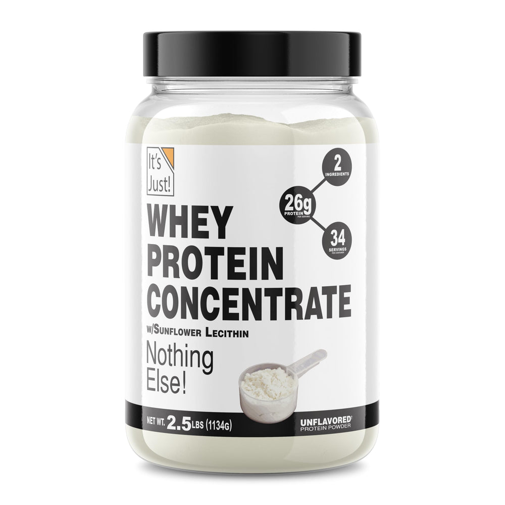 Its Just! whey protein concentrate unflavored bottle pour supports daily protein intake for active lifestyles.