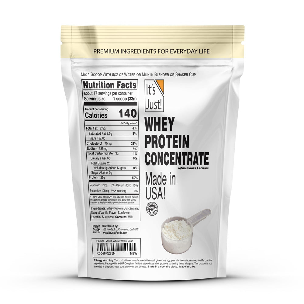 It's Just! whey protein USA-made label demonstrates premium quality and safety.