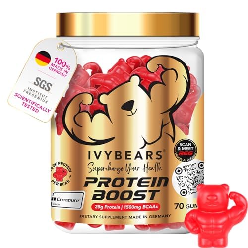 IvyBears Protein Boost Gummies bottle, convenient protein source for active days.