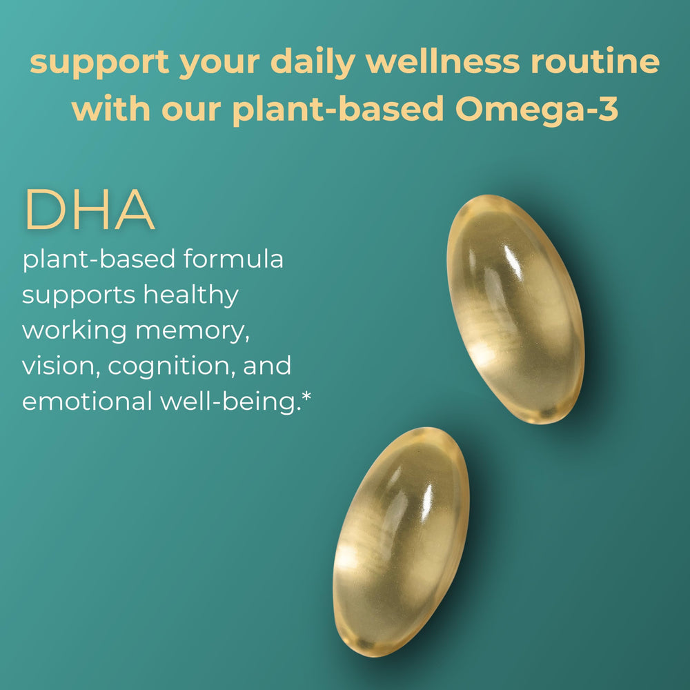 Iwi DHA Omega-3 algae-sourced DHA illustration emphasizing cognitive wellness.