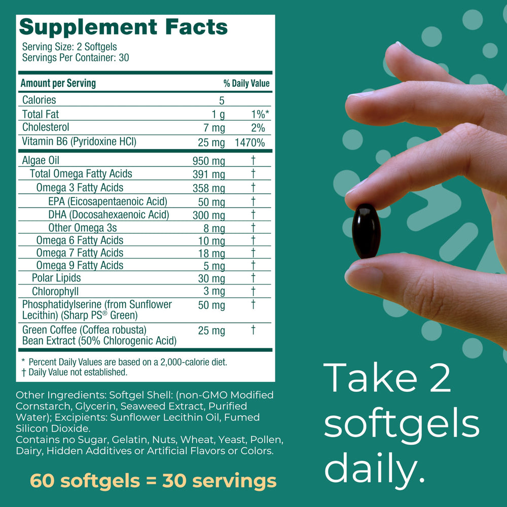 Iwi Life Brain Omega-3 daily use tip shows two softgels.