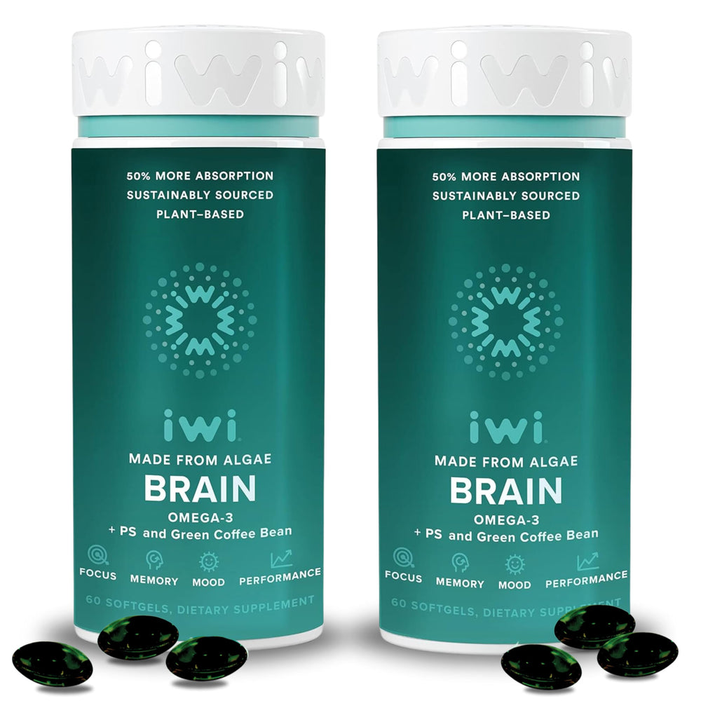 iwi life Brain Omega-3 softgels bottle for daily focus support