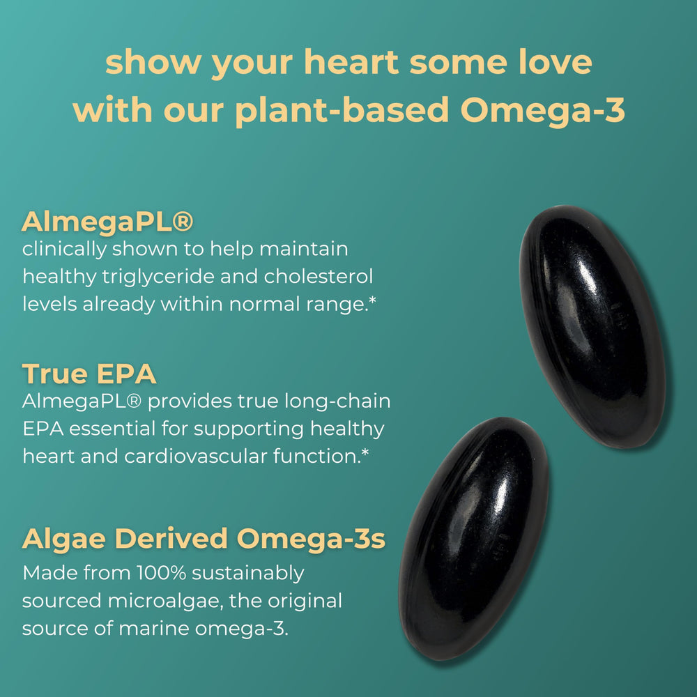 Iwi Life Heart Omega-3 label close-up showing clean vegan ingredients.