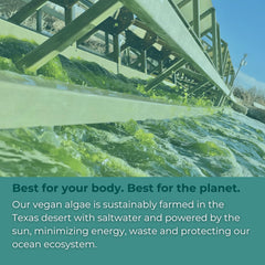 Iwi Life Heart Omega-3 packaging on a store shelf emphasizing sustainability
