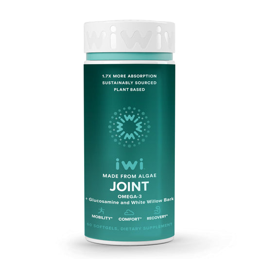 Iwi Life Joint Omega-3 softgels bottle for daily mobility support.