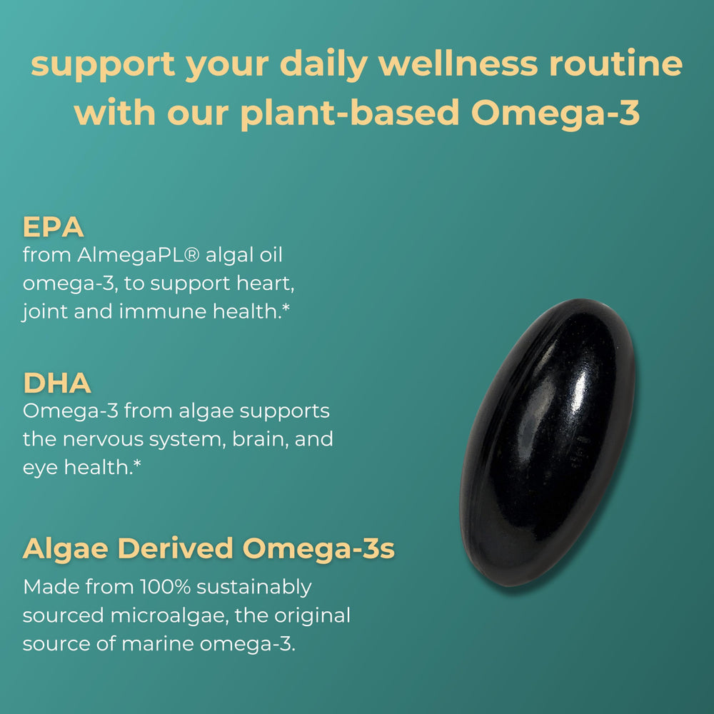 Close-up of Iwi Omega-3 Essential softgels with no fishy aftertaste benefit