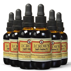 J.CROW'S Lugol's iodine bottle with dropper for precise dosing.