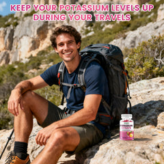 Raspberry-flavored Jabsah gummies on a desk promoting heart and muscle health.