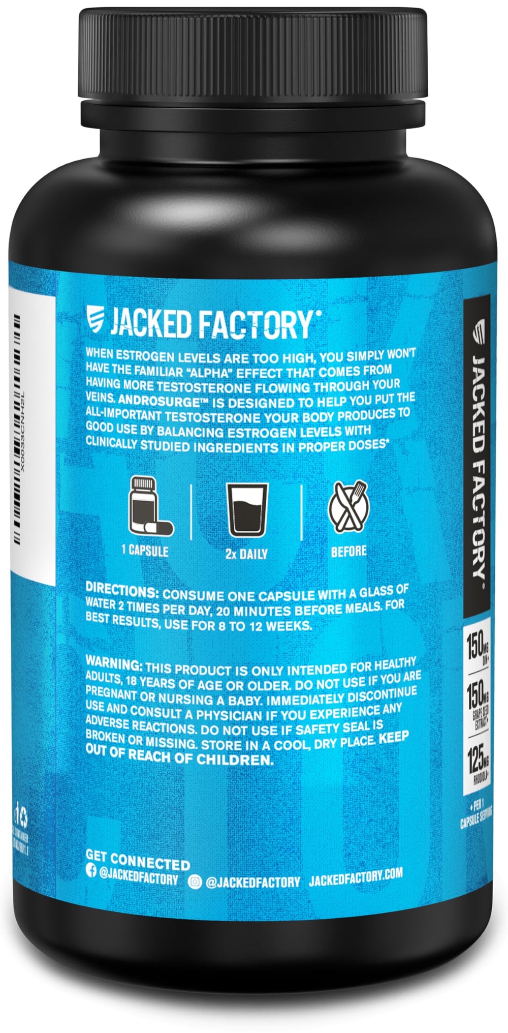 Androsurge label with no fillers or dyes, showcasing premium quality.
