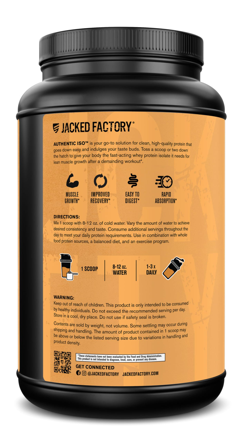 Jacked Factory Authentic ISO chocolate peanut butter flavor blends smoothly and satisfies cravings.