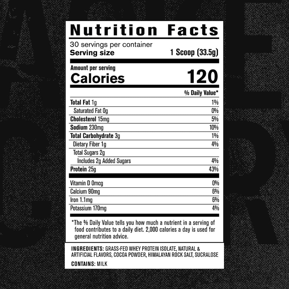 Jacked Factory Authentic ISO Whey Chocolate bottle label highlights clean ingredients