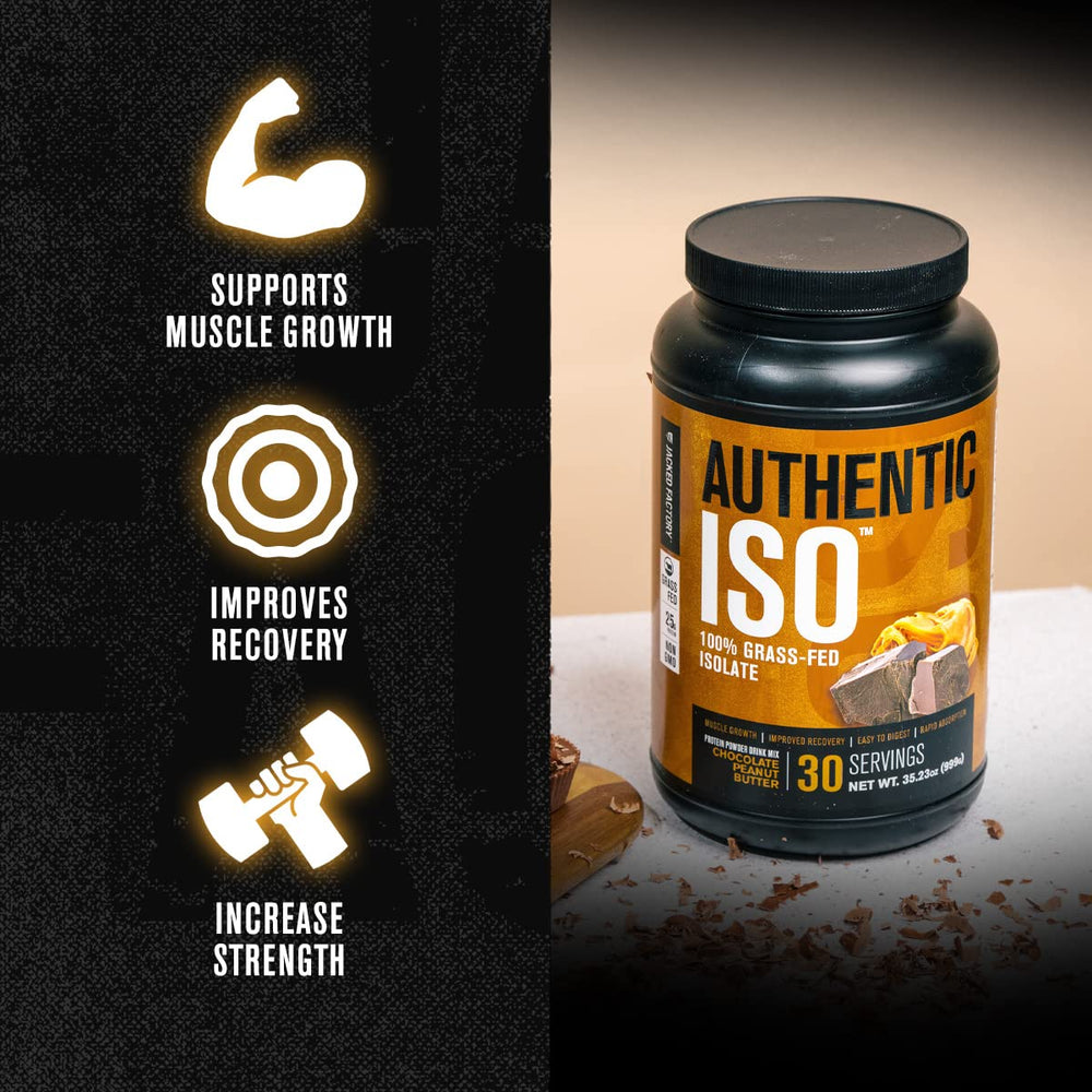 Jacked Factory Authentic ISO whey chocolate peanut butter shake ready to blend.