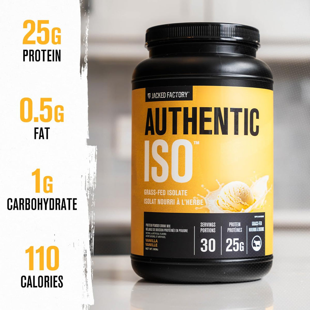 Mixer glass with ISO Whey suggests smooth, drinkable protein after workouts