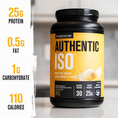 Mixer glass with ISO Whey suggests smooth, drinkable protein after workouts