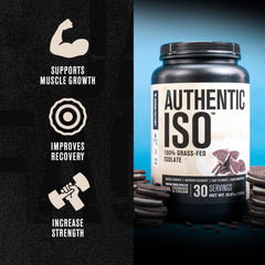 Authentic ISO whey protein scoop beside jar for precise serving