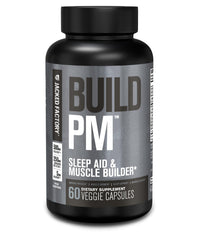 Jacked Factory Build PM night-time bottle on nightstand supports restful sleep.