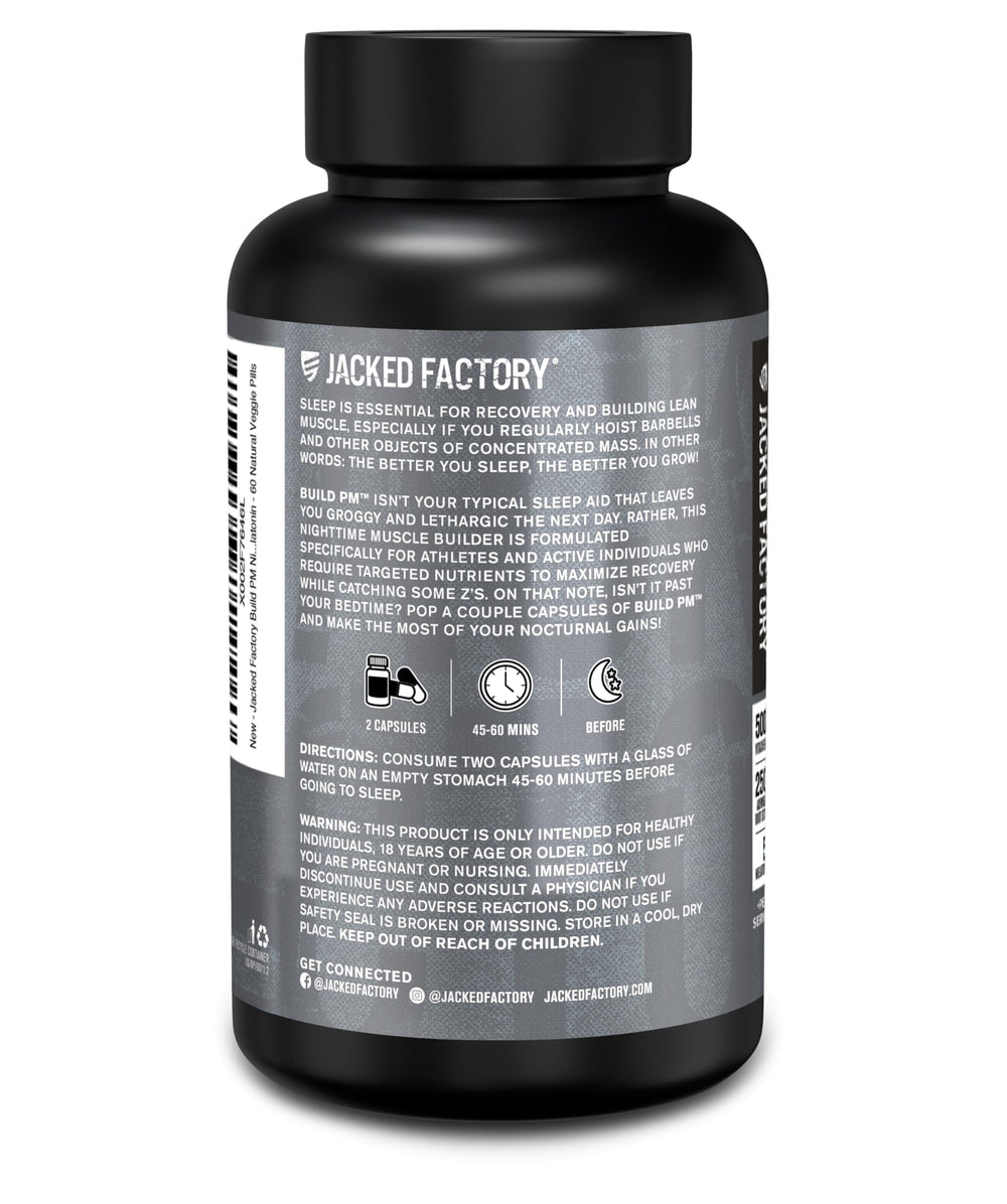 Jacked Factory Build PM no artificial dyes label implies cleaner formula.