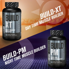 Jacked Factory Build-XT capsule closeup, textured coating and clean ingredient profile.