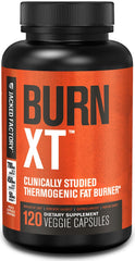 Jacked Factory Burn-XT bottle with bold label highlighting energy-boosting formula.