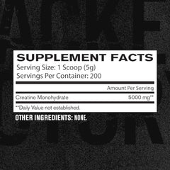 Jacked Factory Creatine Monohydrate powder with third-party tested label communicates quality.