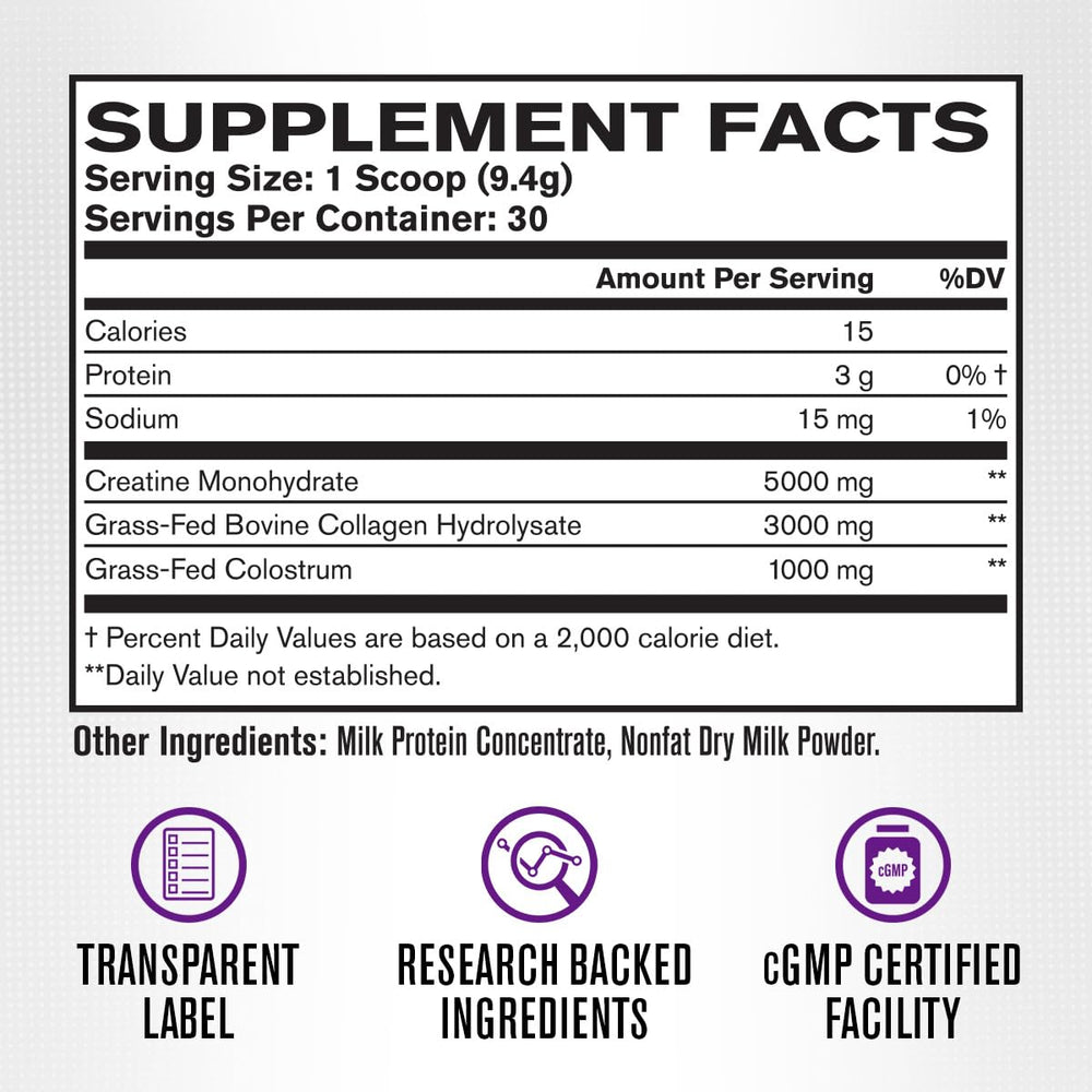 Collagen-ingredient emphasis for hair, skin, and nails in Jacked Factory product.