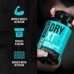 Close view of Dry-XT ingredient label featuring dandelion root and caffeine