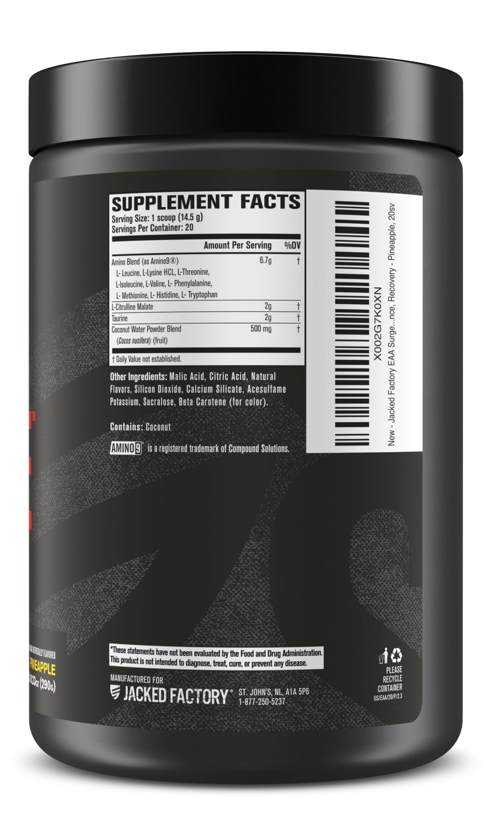 Jacked Factory EAA Surge pineapple flavor ready to drink during workouts