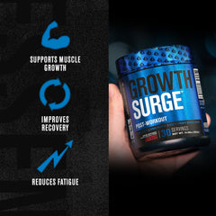 Growth Surge ingredients label featuring creatine monohydrate and L-Carnitine L-Tartrate