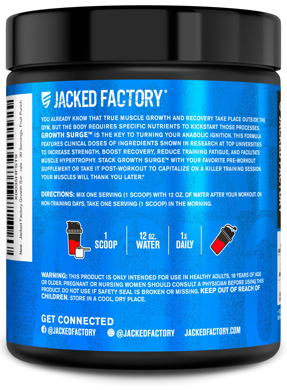 Growth Surge post-workout mixer image conveys easy shake after training