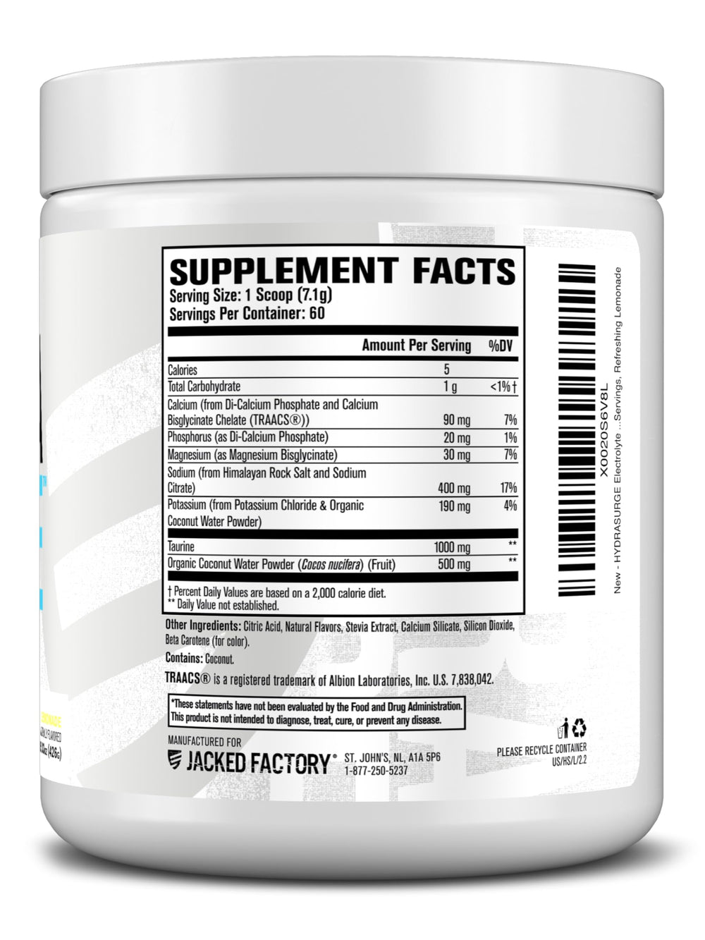 Close-up of Hydrasurge lemonade label highlighting refreshing flavor.