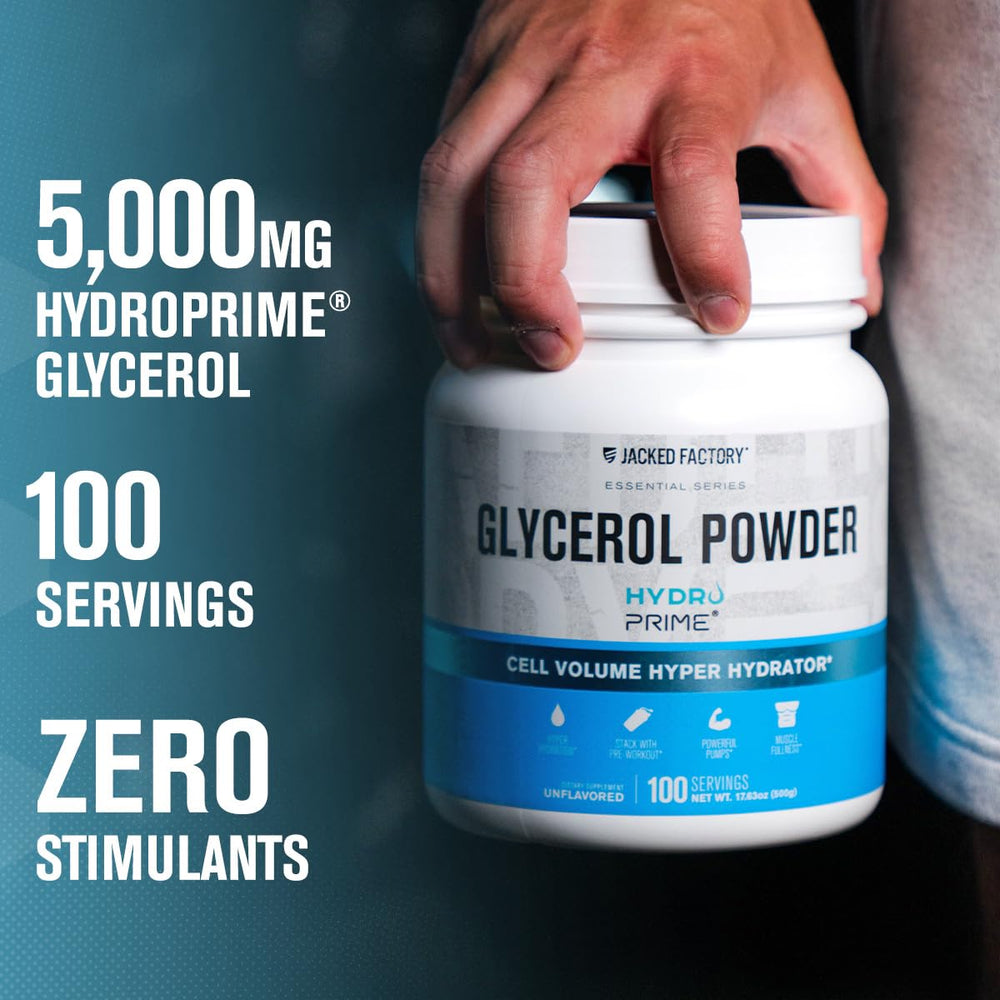 HydroPrime glycerol powder closeup signals reliable hydration support by Jacked Factory.