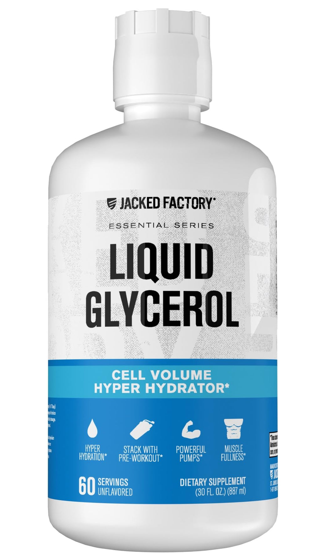 Jacked Factory Liquid Glycerol bottle pour, showing hydration ready action for workouts