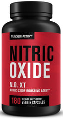 Jacked Factory N.O. XT bottle front highlighting a nitric oxide formula for stronger pumps.