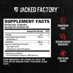 Ingredients visualization featuring L-Arginine, L-Citrulline, and Bioperine for absorption.