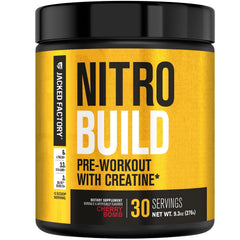 Jacked Factory Nitrosurge Build tub front view showcasing Cherry Bomb flavor for workouts