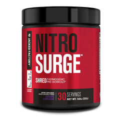 Jacked Factory NITROSURGE Shred bottle front promotes lean energy for workouts.