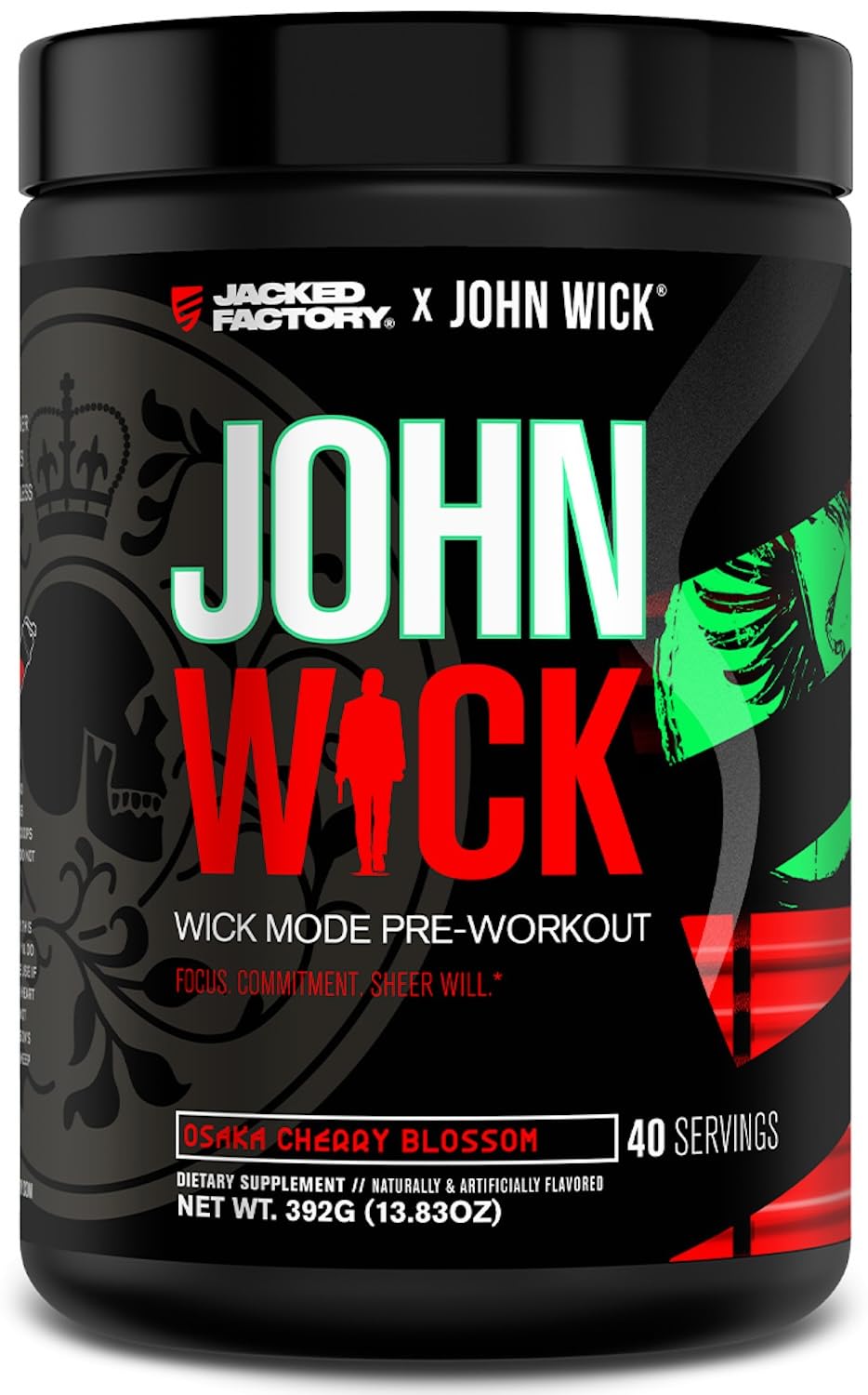 Jacked Factory Wick Mode pre-workout bottle front highlighting energy-boosting formula.