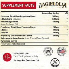 Jagielolia Liposomal Glutathione softgels pack, convenient daily supplement routine.