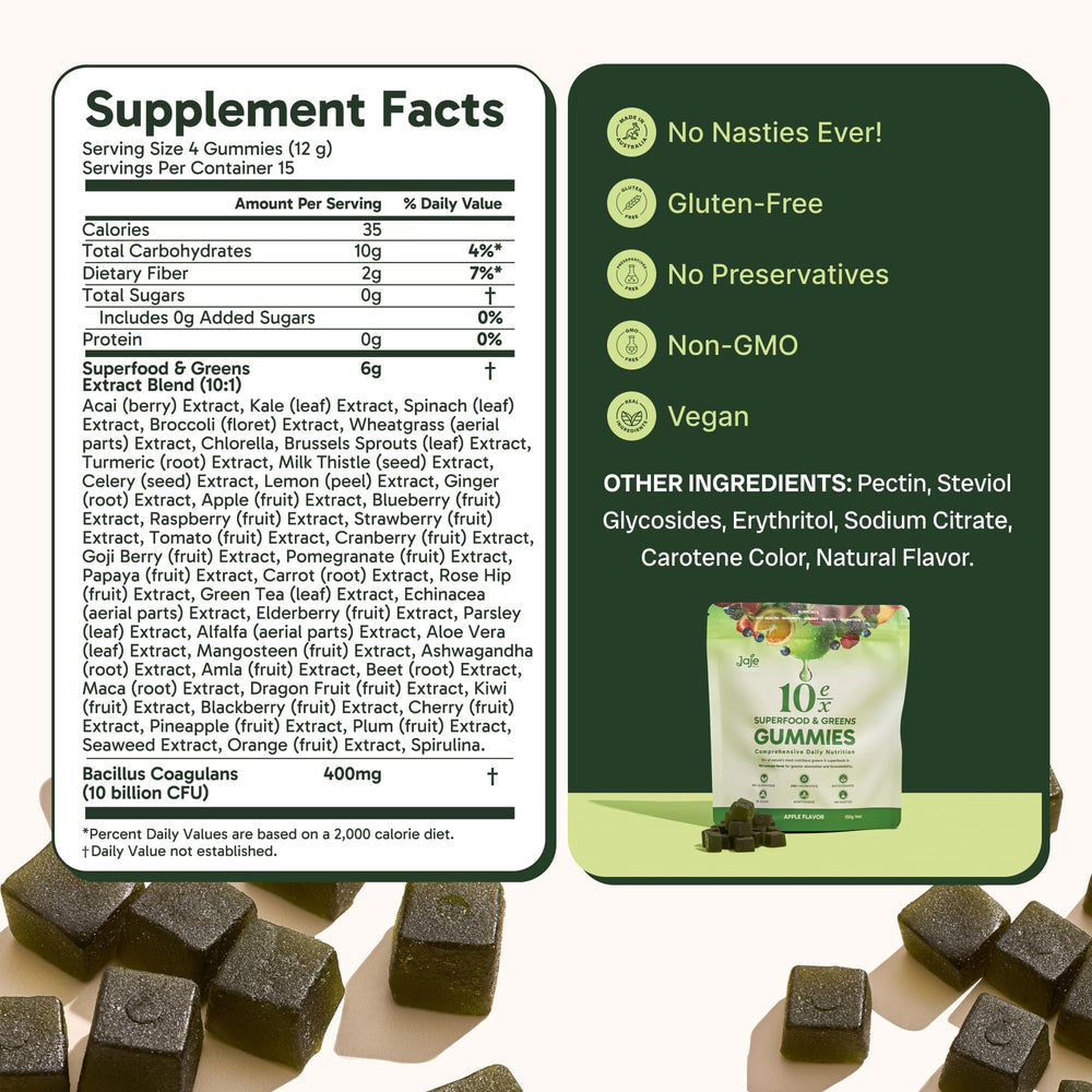 Jaje Health 10ex Gummies Subscribe and Save option shown in promo image