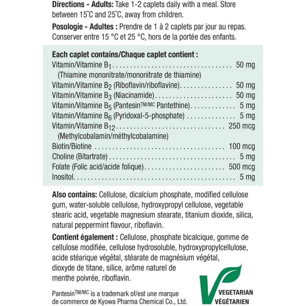 Jamieson B50 Complex ingredients highlight, featuring B vitamins and Biotin for energy and metabolism.