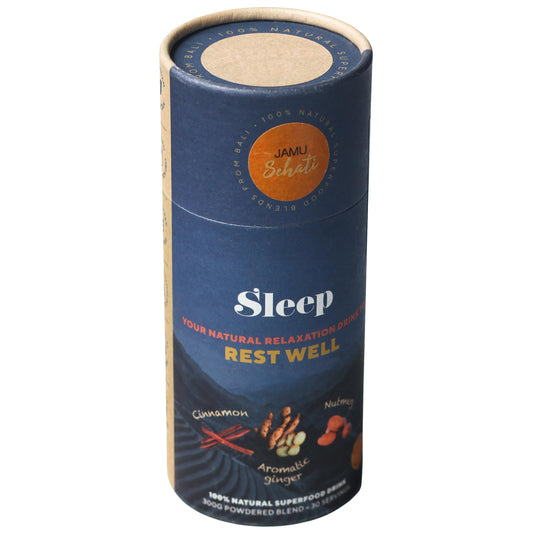 JAMUSEHATI Sleep powder cylinder with ginger and spices for calming bedtime routine.