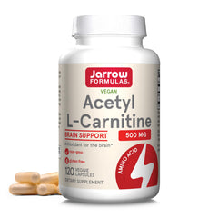 Jarrow Formulas Acetyl L-Carnitine 500mg bottle front; potential energy support.