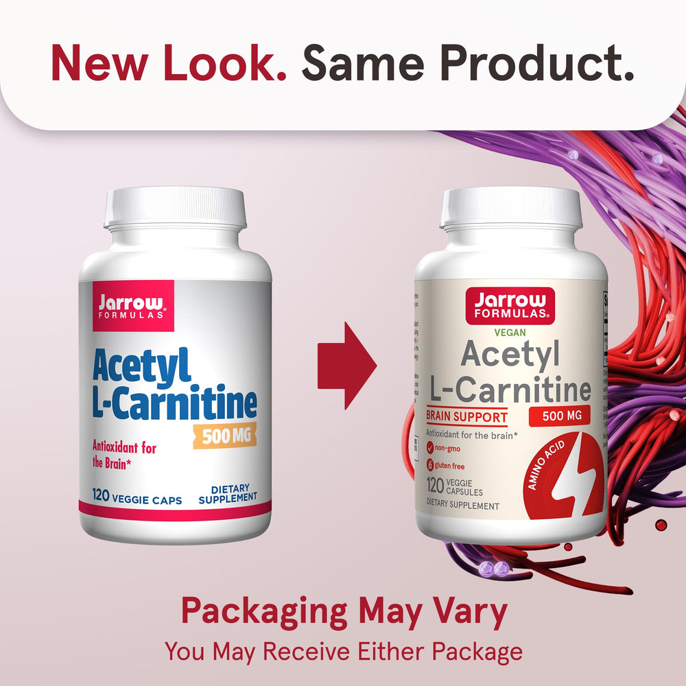Jarrow Formulas Acetyl L-Carnitine capsule closeup; easy-to-swallow veggie capsule.
