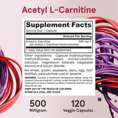Jarrow Formulas Acetyl L-Carnitine dosing card; simple intake guidance.