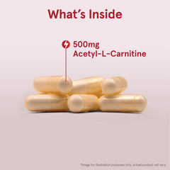 Jarrow Formulas Acetyl L-Carnitine label closeup; highlights 500 mg per capsule.