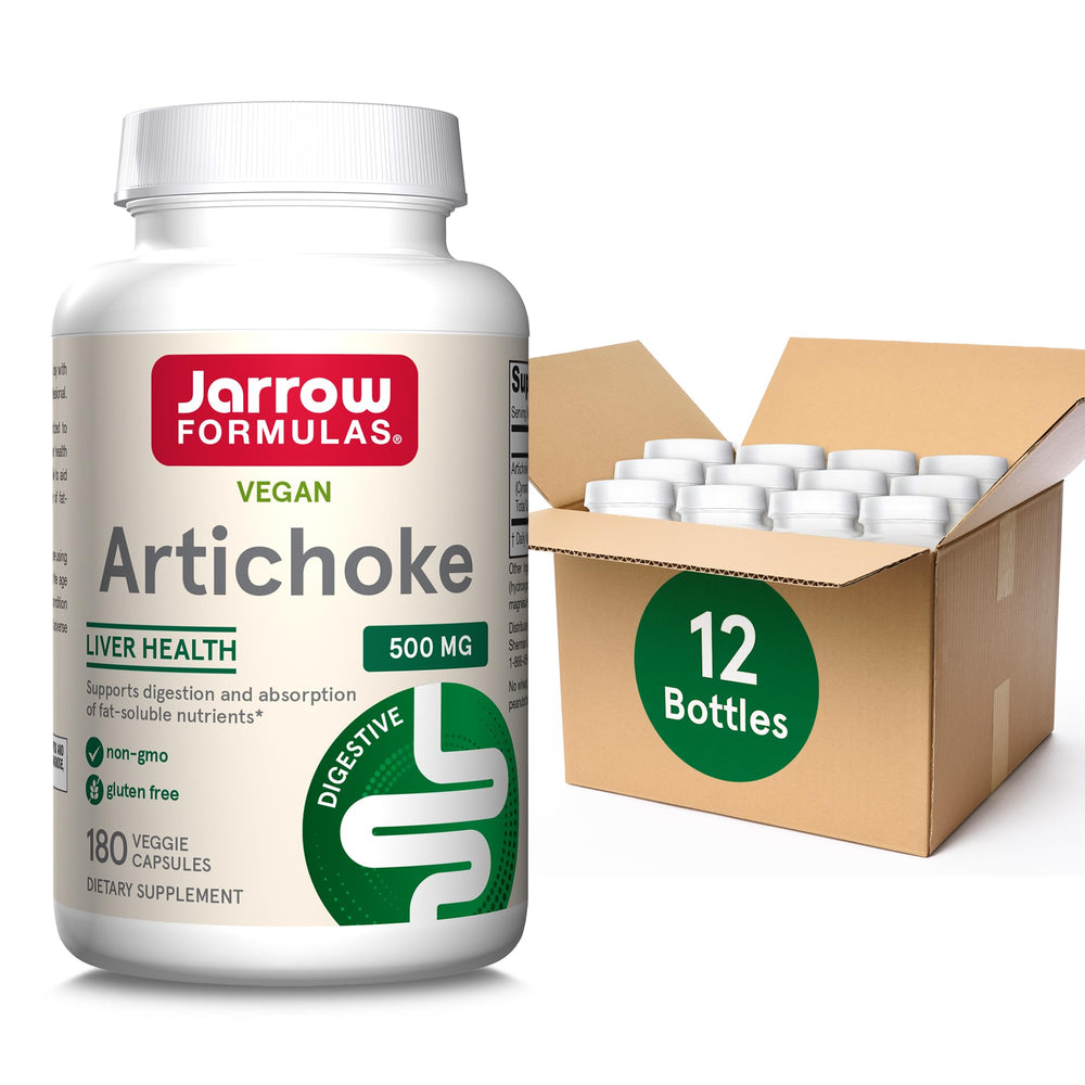 Jarrow Formulas Artichoke 500 mg bottle label showing digestion support and liver health potential