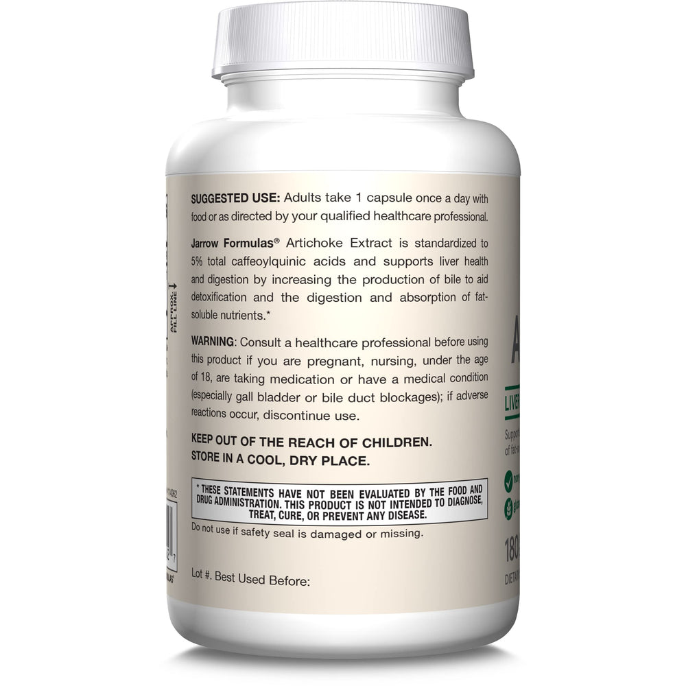 Jarrow Formulas Artichoke 500mg capsules for digestive wellness on the go.