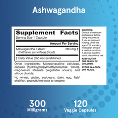 Jarrow Formulas Ashwagandha capsules on neutral surface
